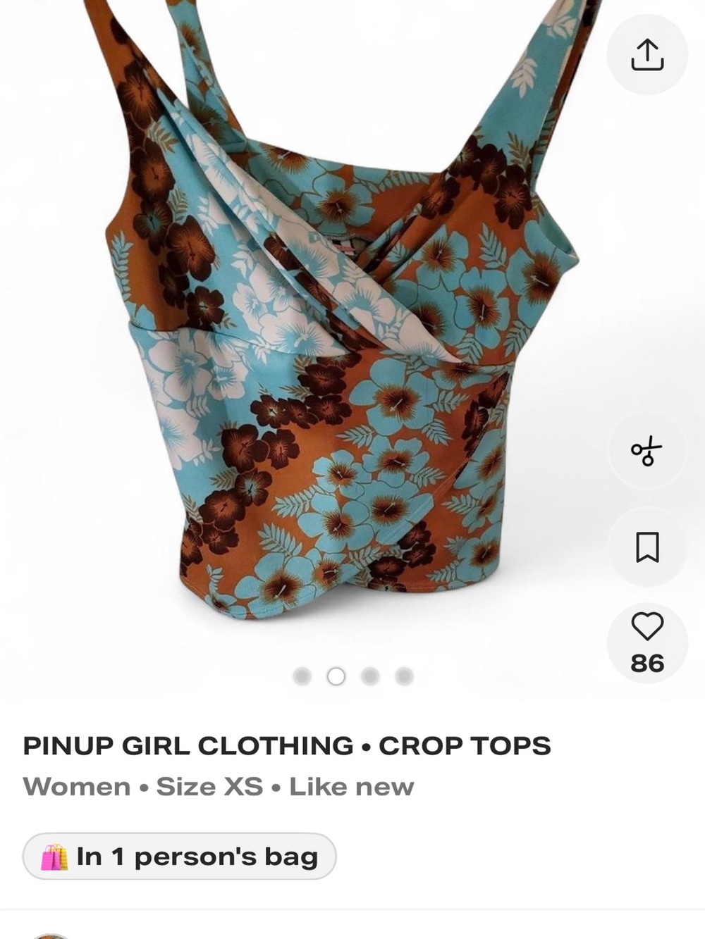 Blue & Brown Floral Draped Crop Top